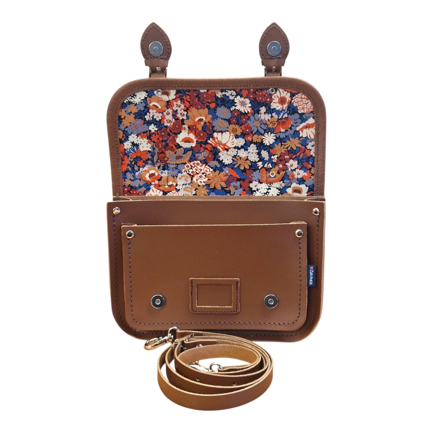 Floral Lined Leather Midi Satchel in Chestnut