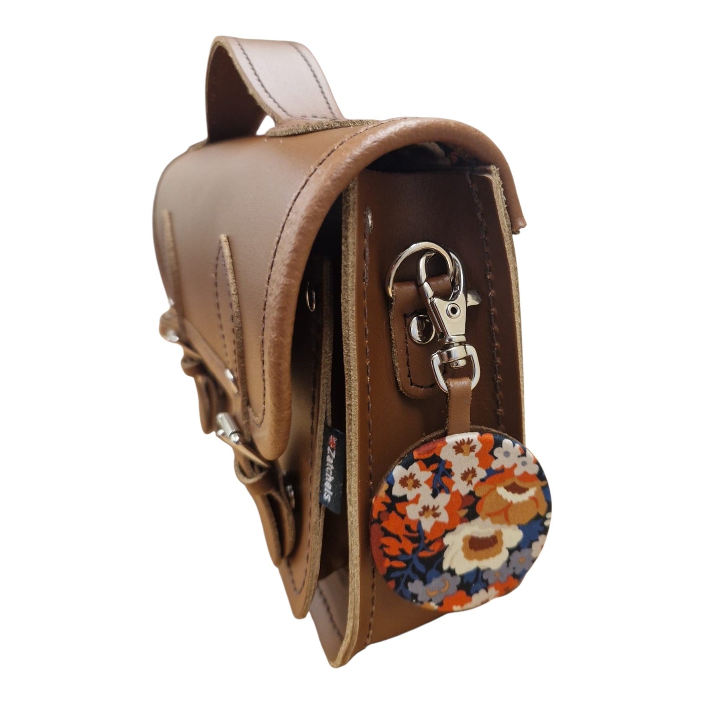 Floral Lined Leather Midi Satchel in Chestnut
