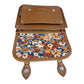 Floral Lined Leather Midi Satchel in Chestnut
