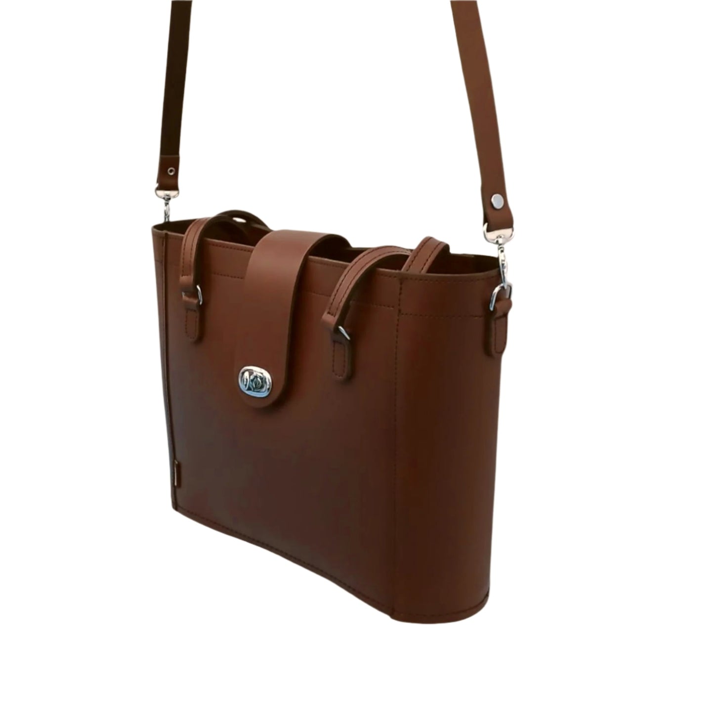 Leather Mini Twist Lock Shopper Bag in Chestnut