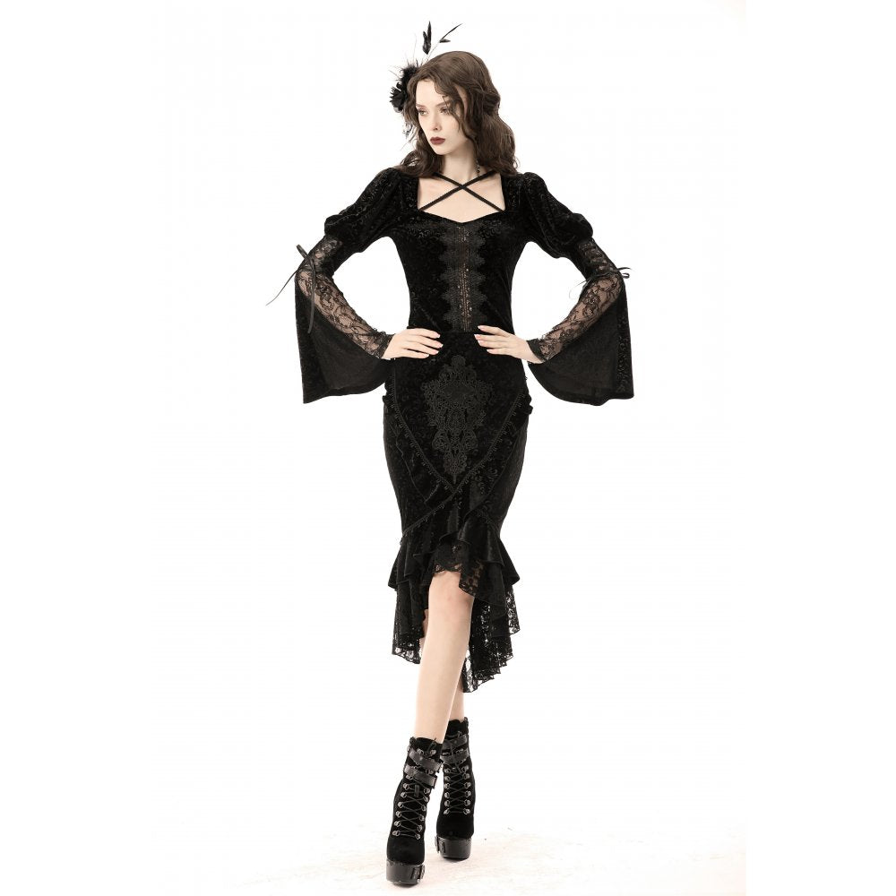 Dark In Love Zira Velvet Fishtail Midi Skirt