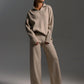 Women's Knitted Fashion Suit, Casual Collared Loose Pants Set