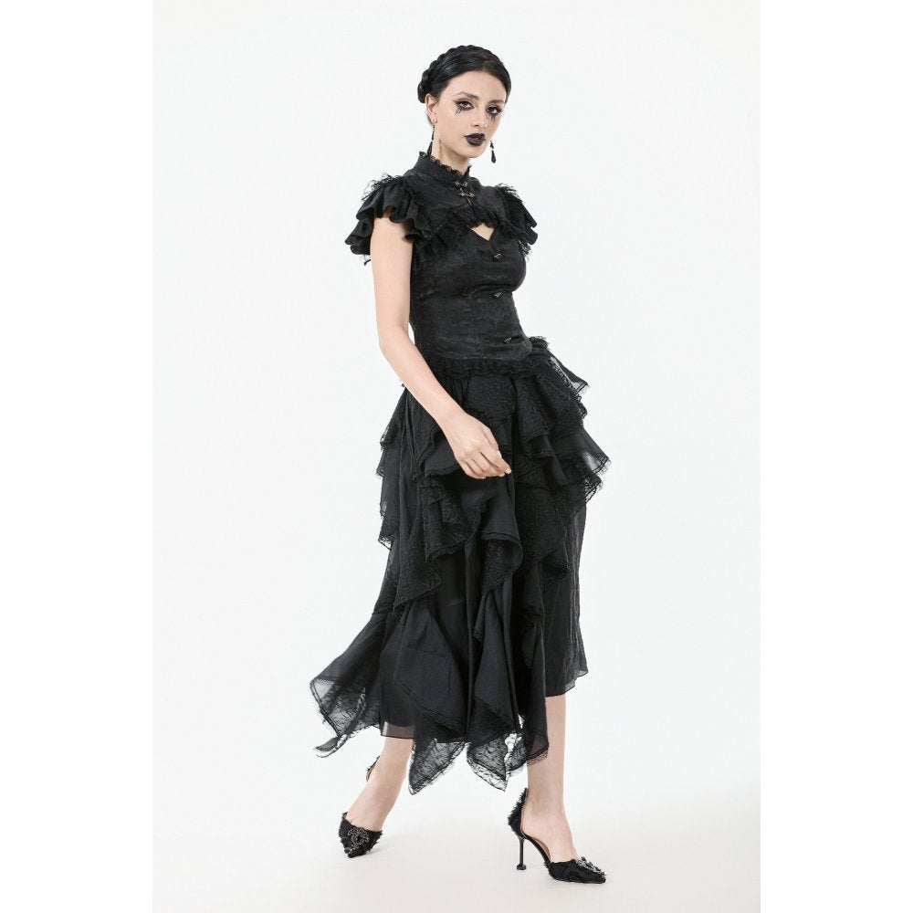Dark in Love Seraphine Lace Shoulder Goth Top