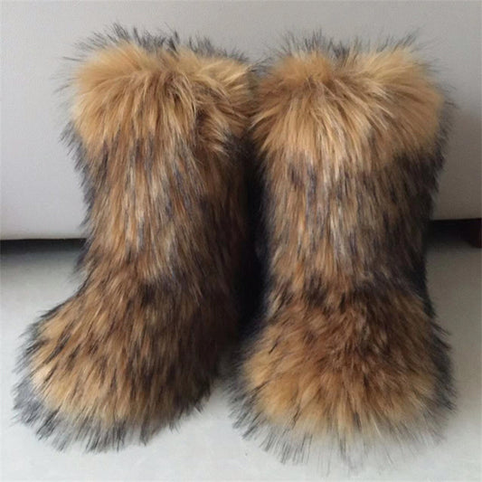 Raccoon Fox Faux Fur Women's Snow Boots