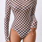 Long Sleeve Slim-Fit Women's Checkerboard Base Wear Jumpsuit