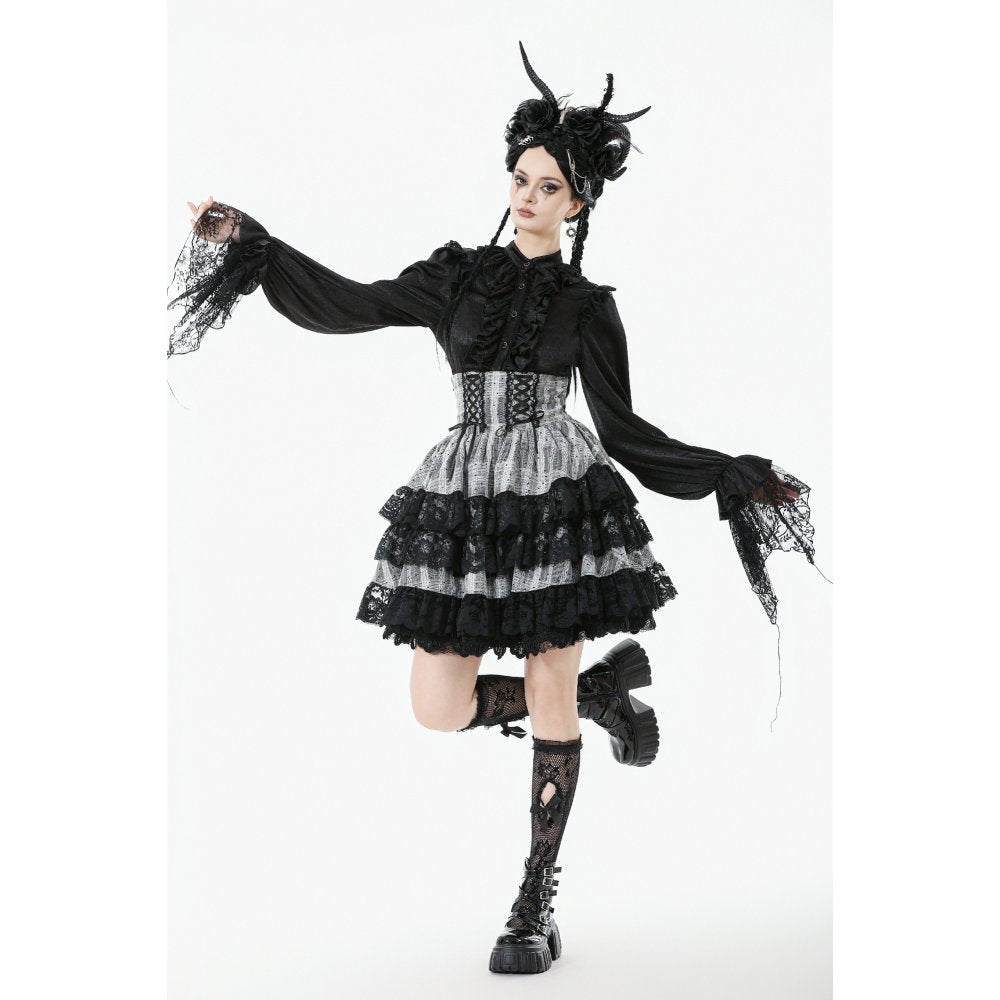 Dark in Love Hexa Layered Tartan Skirt in Black