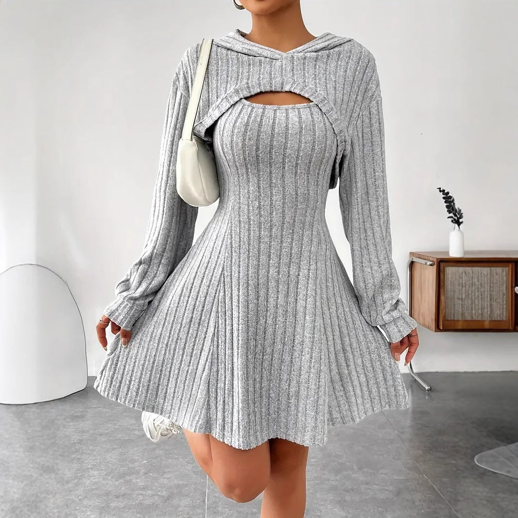 Vireous Two-Piece Dress, New Season Hooded Shawl Dress