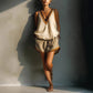 Vireous Fashion Halter Top and Shorts Set in Shimmering Beige, Plus Sizes