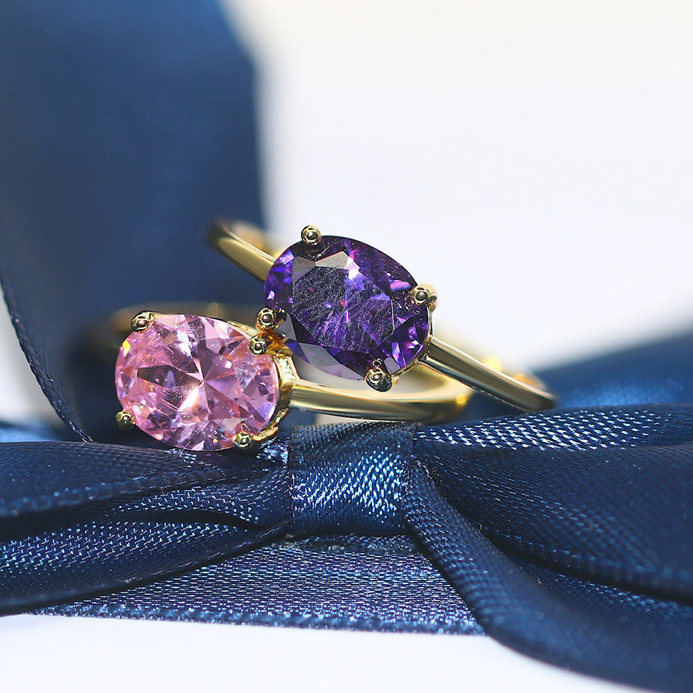 Women's Engagement Ring, Traditional Four-Claw Zirconia Gold Plated