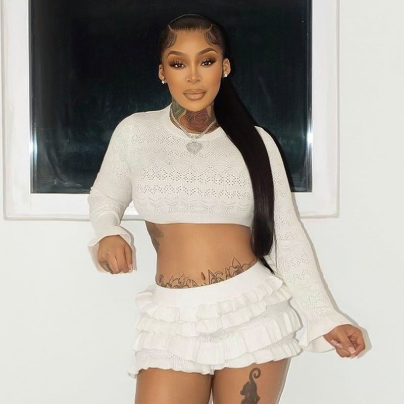 Sexy High-Waisted Knitted Multi-Layer Ruffle-Trimmed Shorts