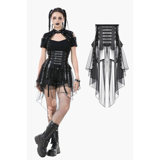 Dark in Love Draven Layered Mesh and Faux Leather Waist Cincher Skirt