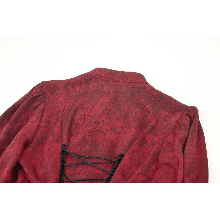 Dark in Love Vampiretta Red Distressed-Effect Frilly Blouse