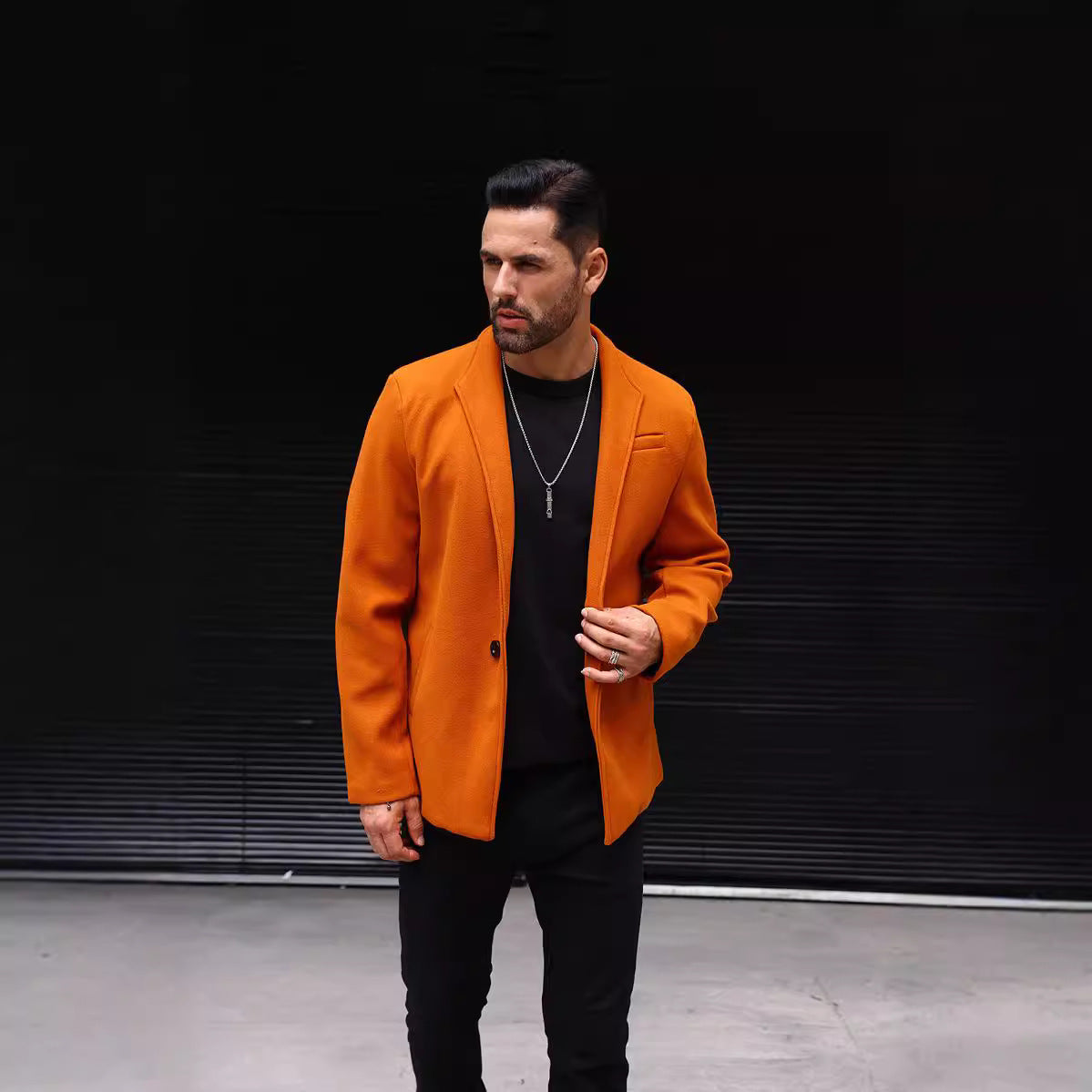 British Polo Collar Burnt Orange Wool Men's Fashion Jacket