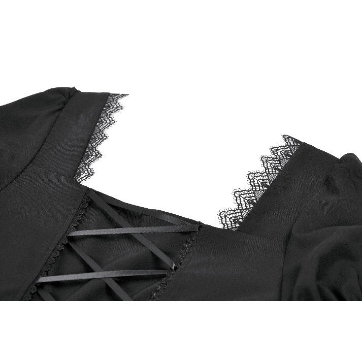 Dark in Love Gothic Lace Square-Neck Puff-Sleeve Dress