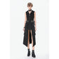 Dark in Love Punk Layered-Pocket Cutout Belted Long Skirt