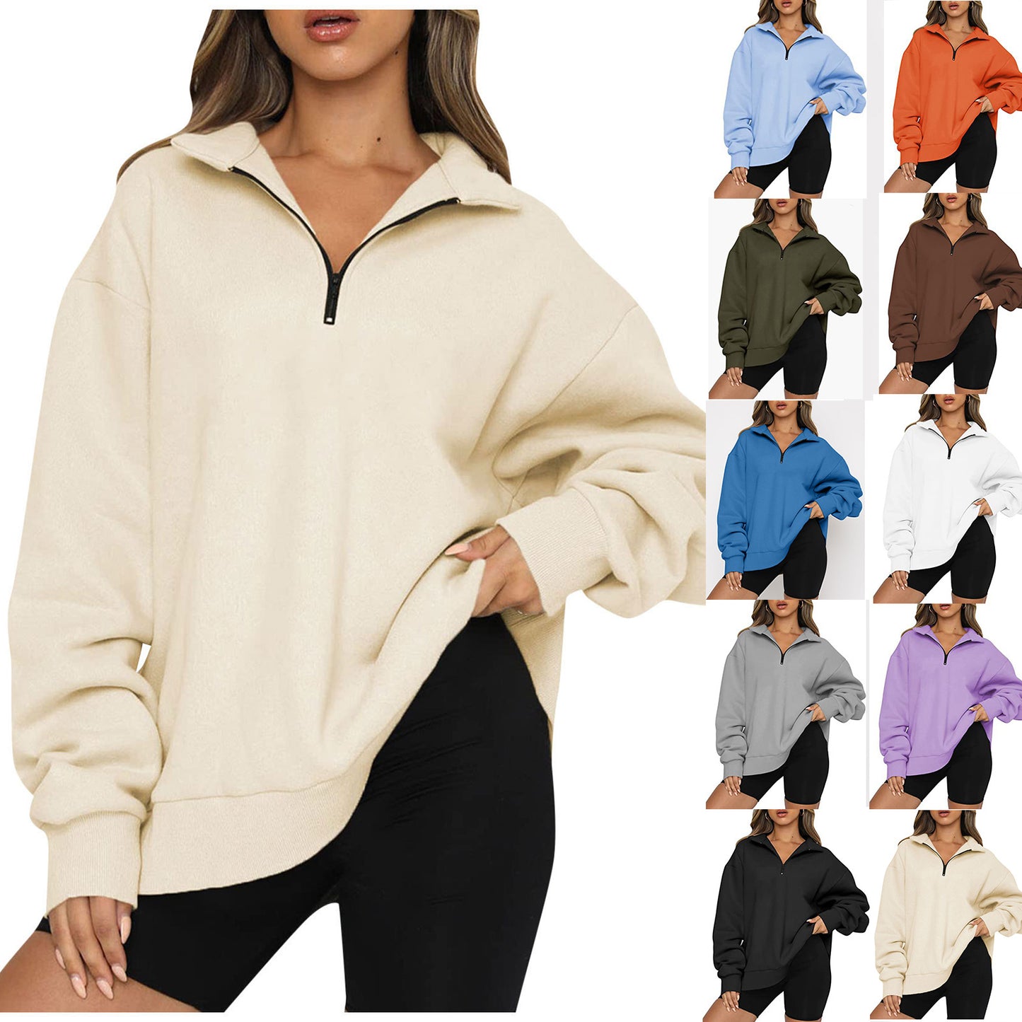 Vireous Turndown Collar Women's Sweatshirt Many Block Colours