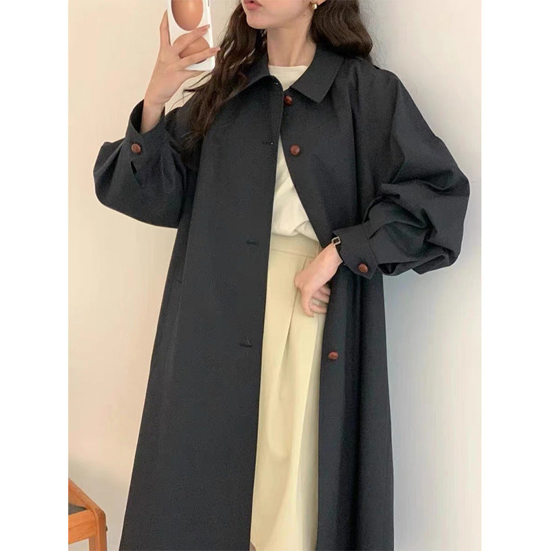 Women's Retro Lantern Sleeve Mid-Length Fashion Trench Coat