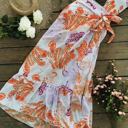 Vireous Ruffle One-Piece Swimsuit with Matching Lightweight Maxi Dress