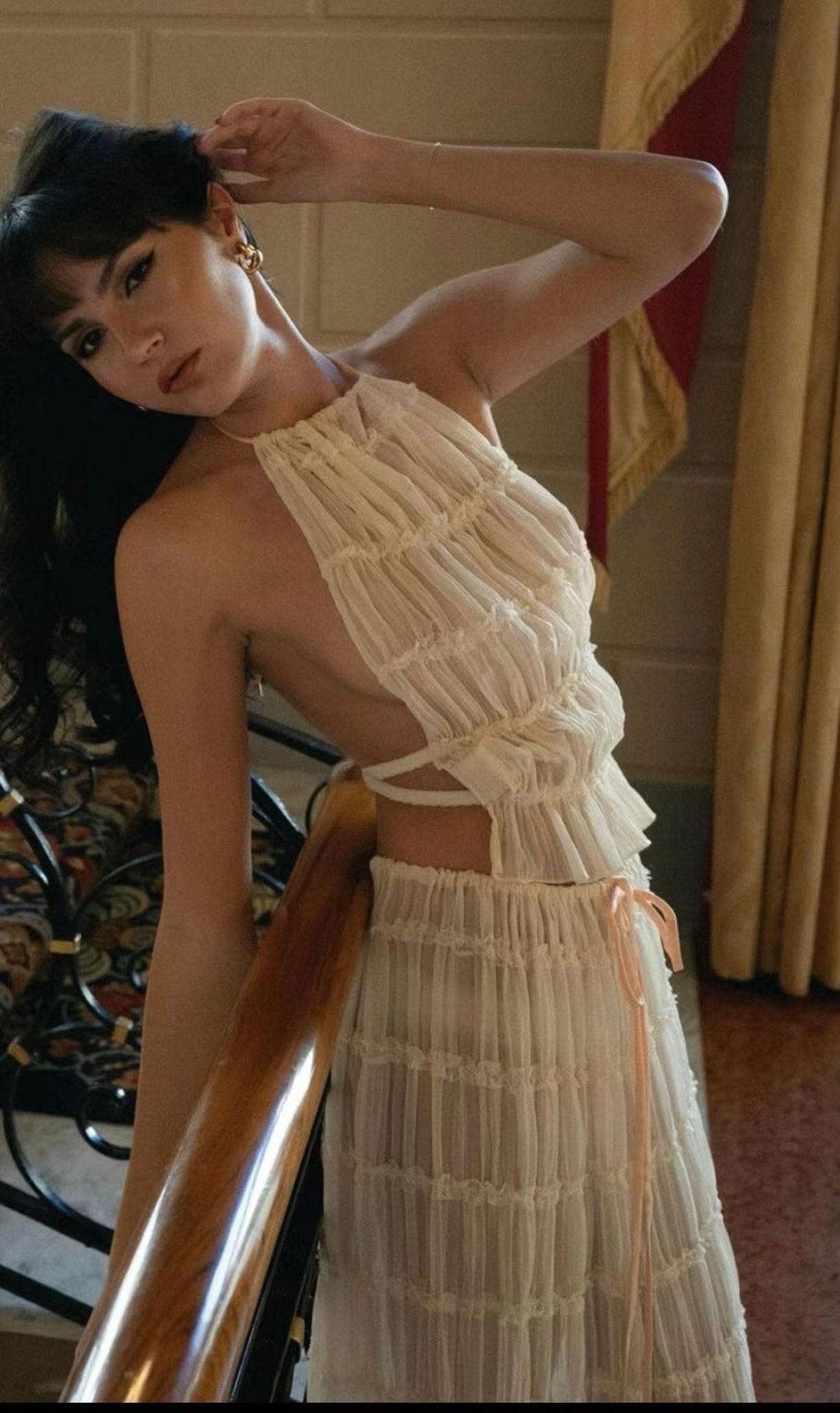 Vireous Two-Piece Ruffled Women's Summer Halter Dress