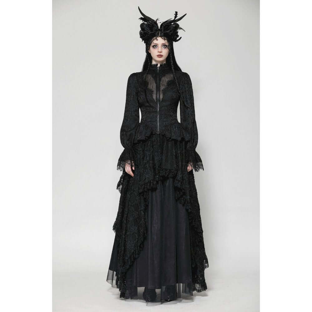 Dark in Love Felicity Gothic Lacy Zip-Up Tailcoat Shirt