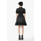 Dark in Love Belladonna Lace-Up High Collar Puff Sleeve Goth Dress, Plus Sizes
