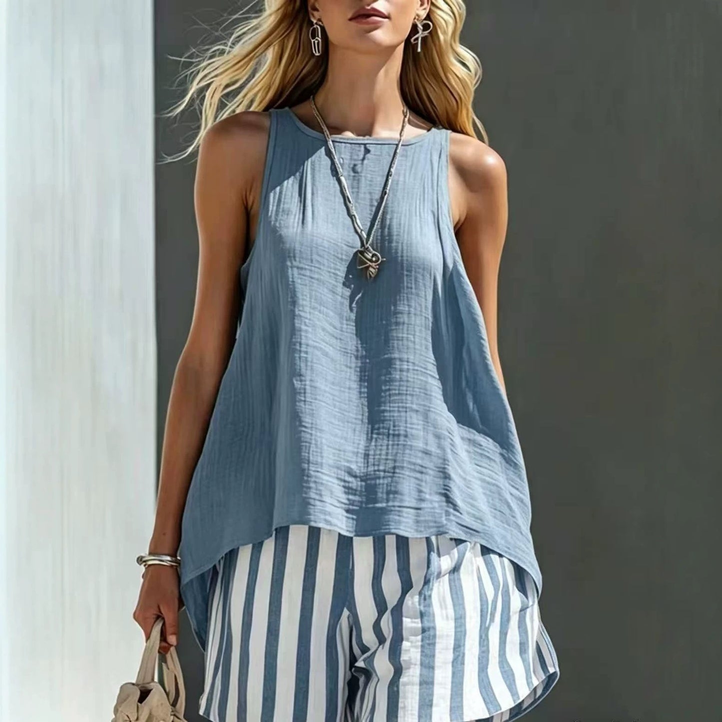 Vireous Linen Sleeveless Summer Shirt, Womens Loose-Fitting Button-Up Top