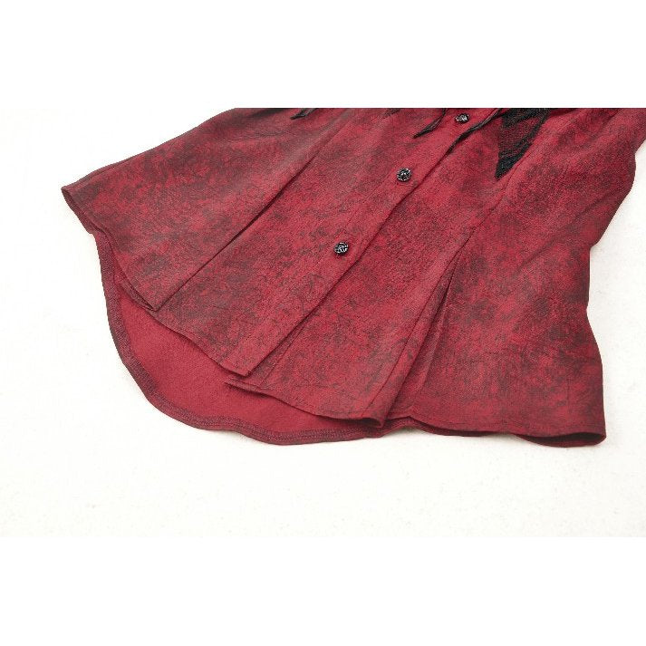Dark in Love Vampiretta Red Distressed-Effect Frilly Blouse