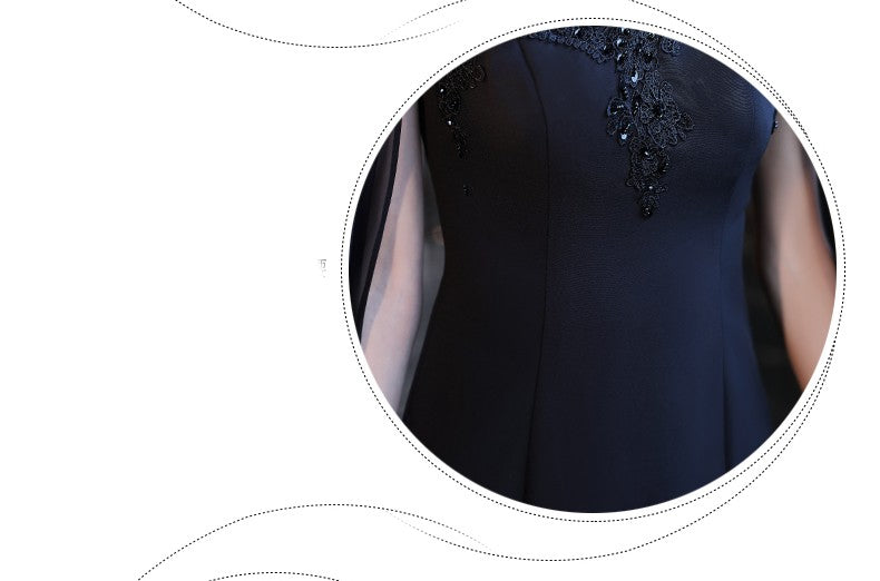 Vireous Classic Elegant Black Evening Dress