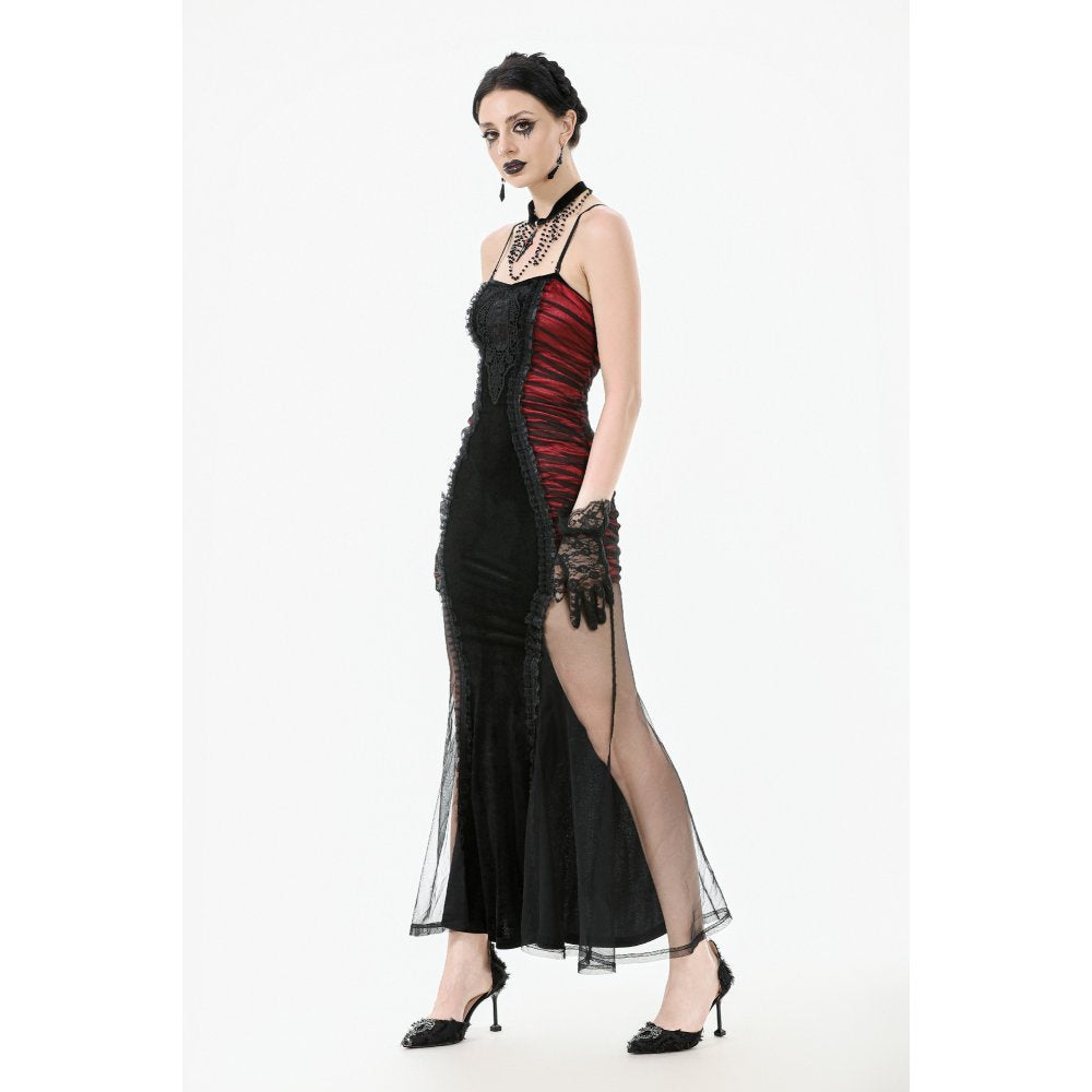 Dark in Love Lilith Red and Black Mesh Panel Goth Gown