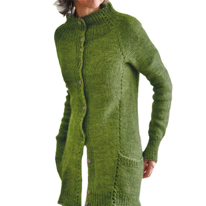 Vireous Women's High-Neck Urban Casual Woollen Long Cardigan