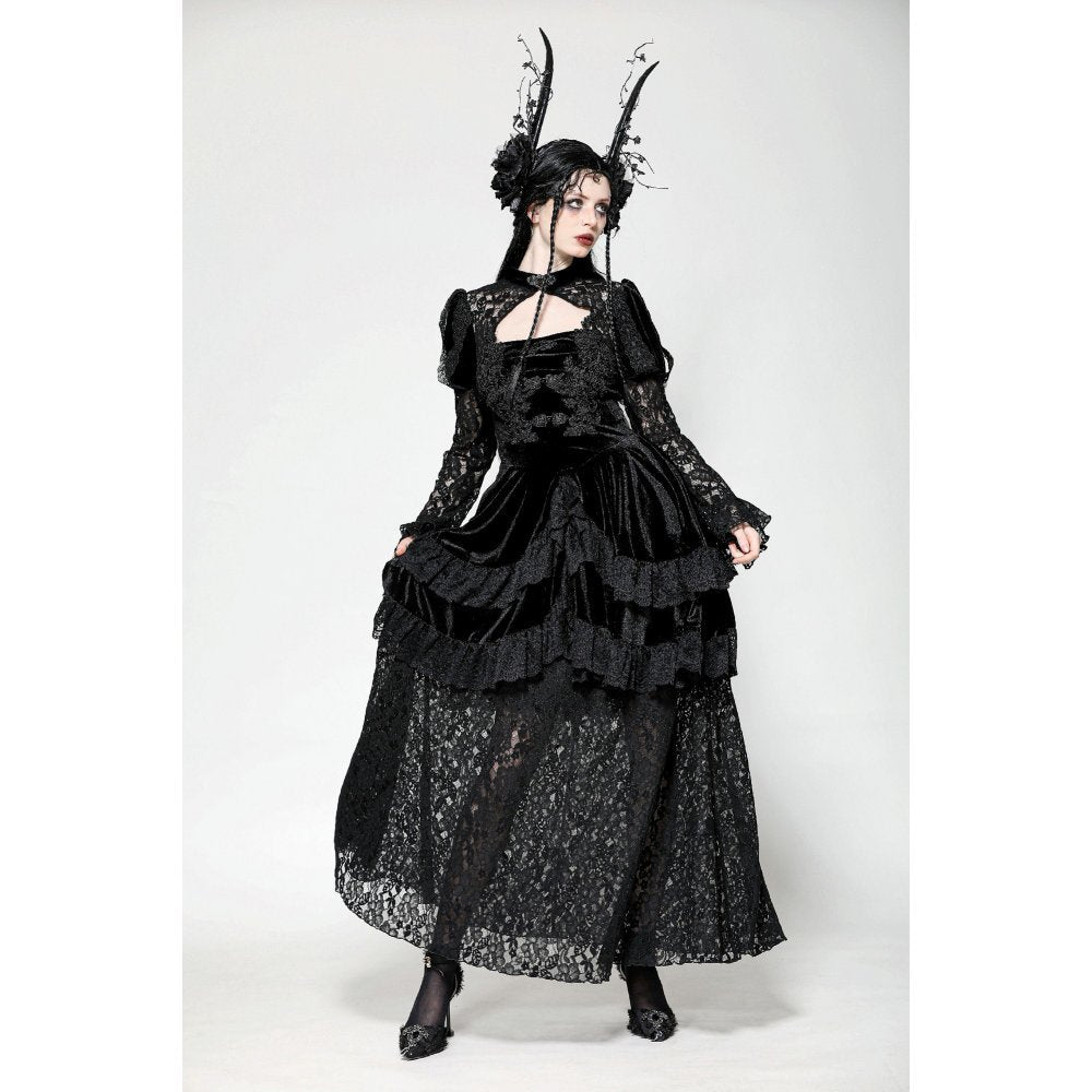 Dark in Love Onyx Romantic Gothic Velvet Lace Princess Gown