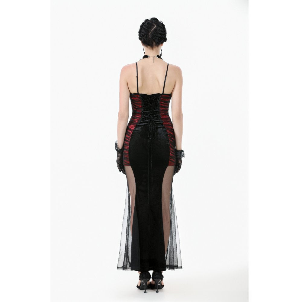 Dark in Love Lilith Red and Black Mesh Panel Goth Gown