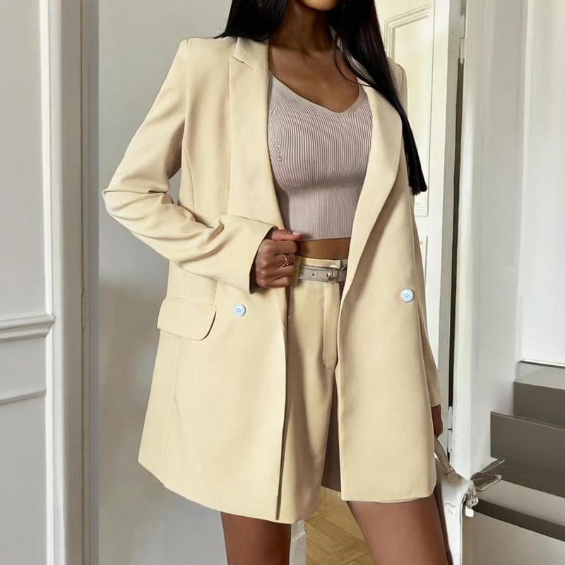 Vireous Long-Sleeve Jacket and Shorts Suit, Summer Business Suit