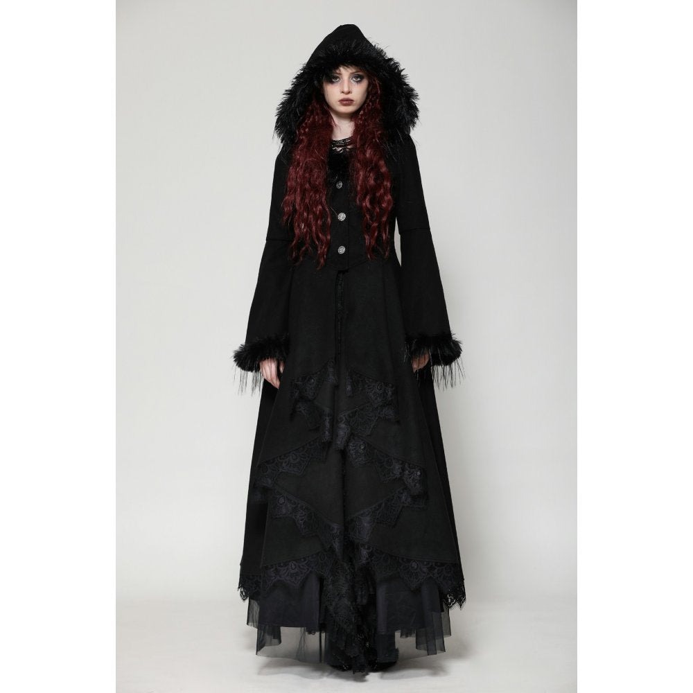 Dark in Love Eira Lace and Faux Fur-Trimmed Hooded Coat