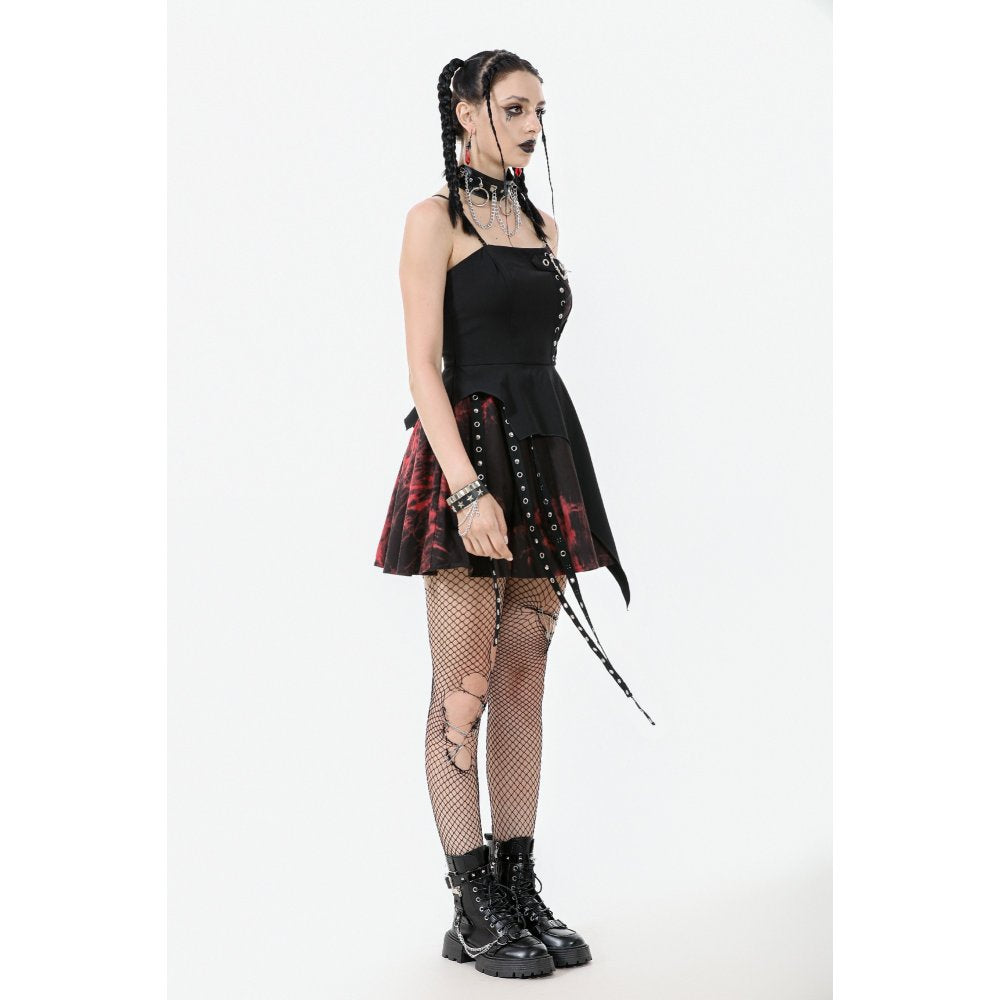 Dark in Love Nyssa Black and Red Strap Detail Goth Mini Dress