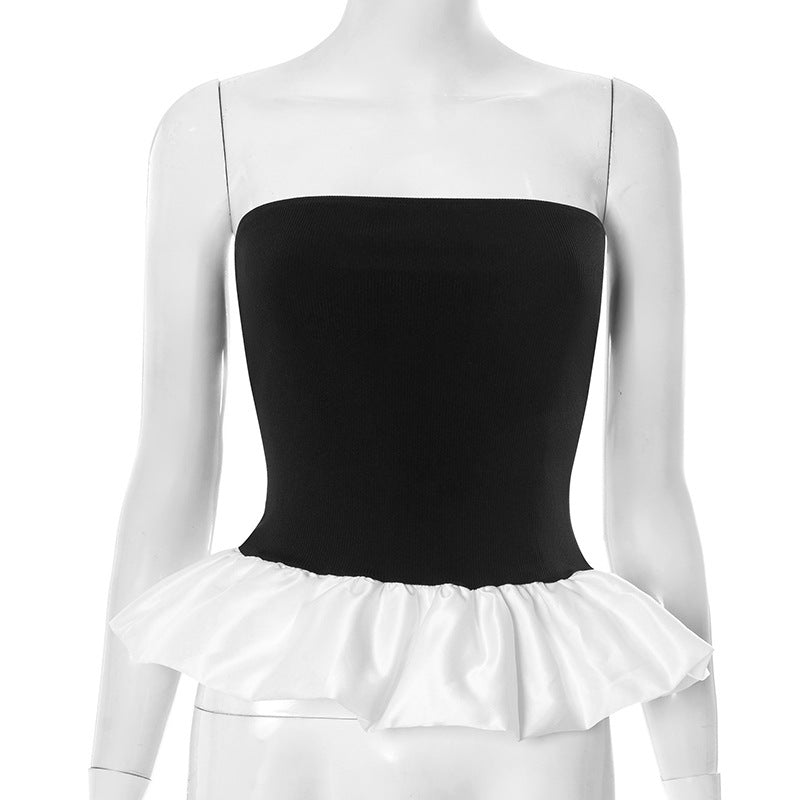 Contrast Colour Bandeau Slim-Fit Ruffled Women's Top