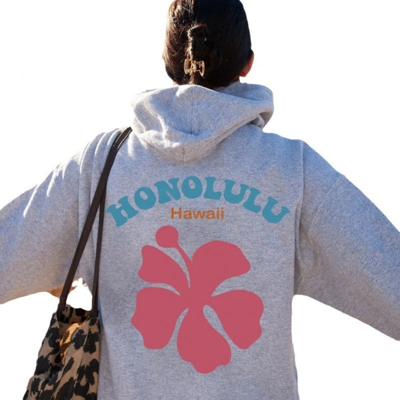 Drop-Shoulder Honolulu Hawaii Print Hoodie