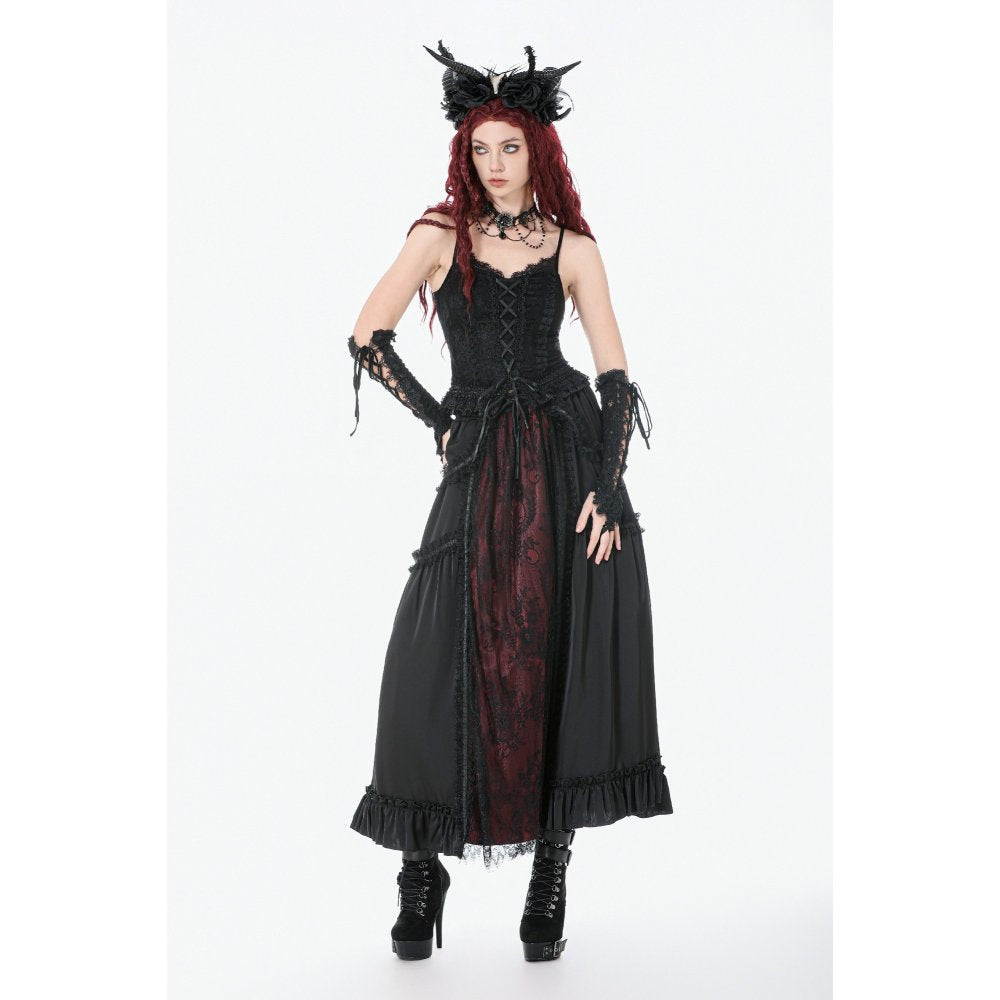 Dark in Love Gothic Victorian Lace Panel Skirt in Crimson