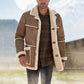 Vireous Large Brown Fur Collar Plus-Size Thickened Men's Faux Sheepskin Jacket