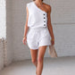 Vireous Cotton-Linen One-Shoulder Sleeveless Summer Top and Shorts Set