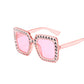 Large Square-Frame Avant Garde Sunglasses with Sparkling Rhinestones