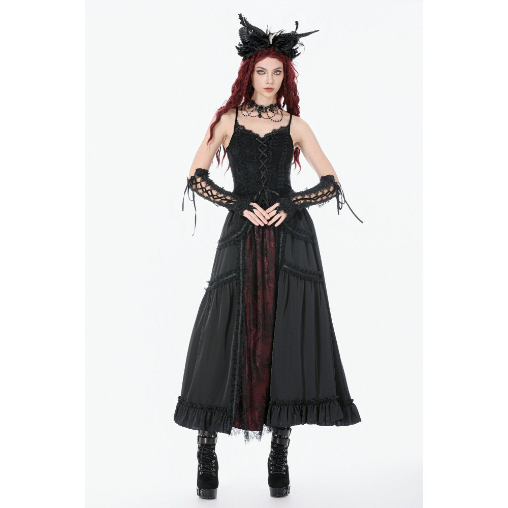 Dark in Love Gothic Victorian Lace Panel Skirt in Crimson