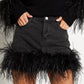 Vireous Feather Trim Black Denim Skirt