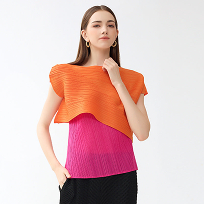 Vireous Women's Colour Matching Irregular Fashion Top