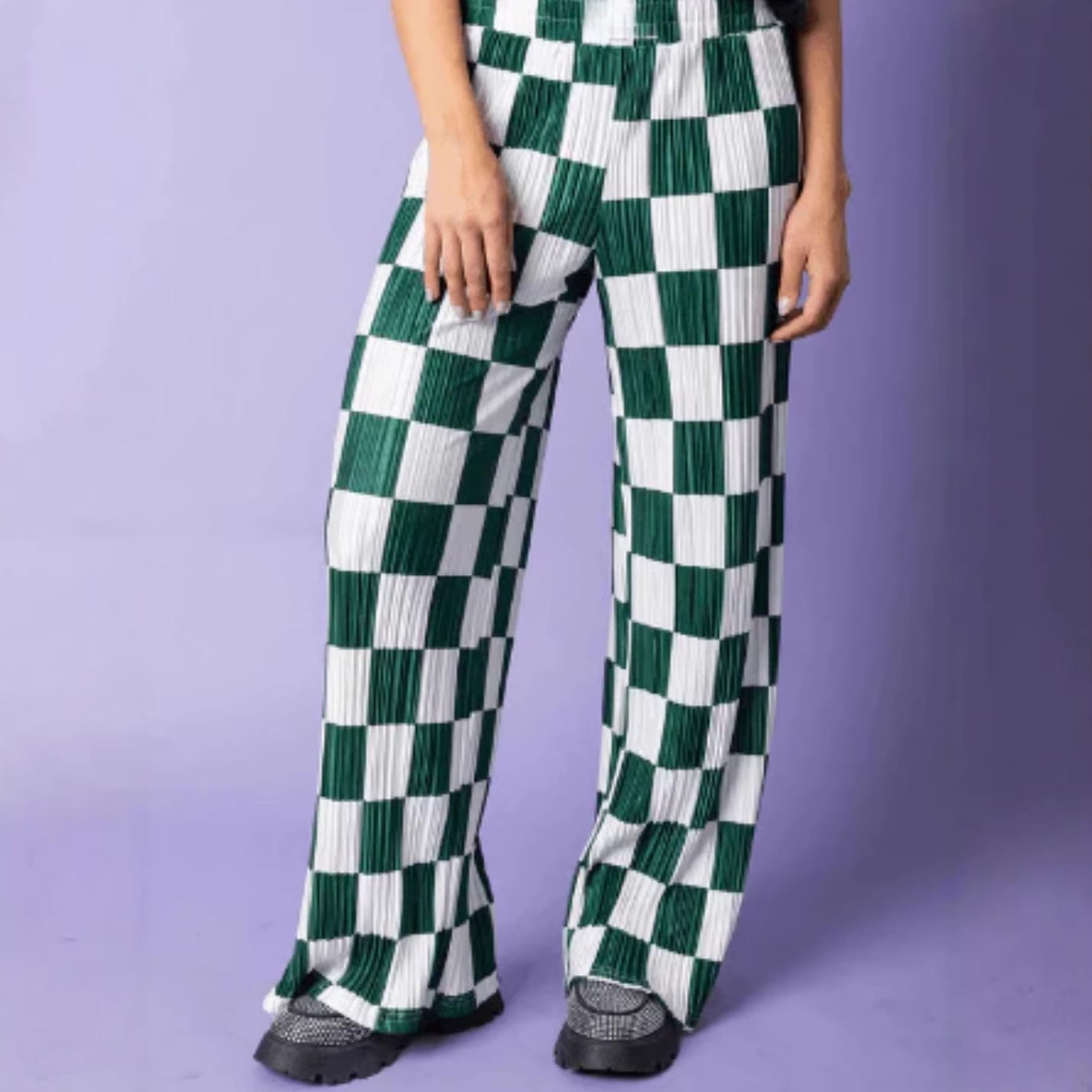 Avant Garde Minimalist Check-Print Pleated Women's Trousers