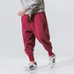 Cotton Linen Harem-Style Pants Men's Solid Colour Elastic Waist Streetwear Joggers