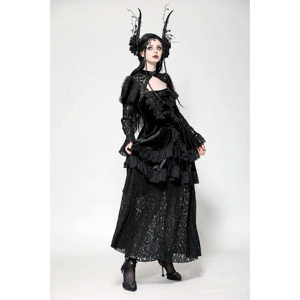 Dark in Love Onyx Romantic Gothic Velvet Lace Princess Gown