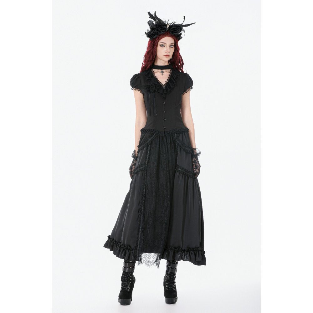 Dark in Love Courtly Cross Gem Pendant Gothic Blouse