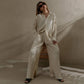 Vireous Solid Colour Straight-Leg Elegant Pleated Pants Suit