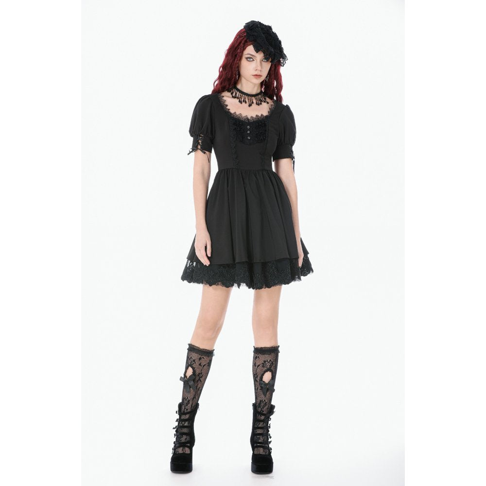 Dark in Love Gothic Lace Square-Neck Puff-Sleeve Dress